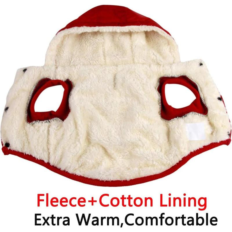 Winter-Ready Fleece-Lined Dog Jacket for Puppies – Red with Hood