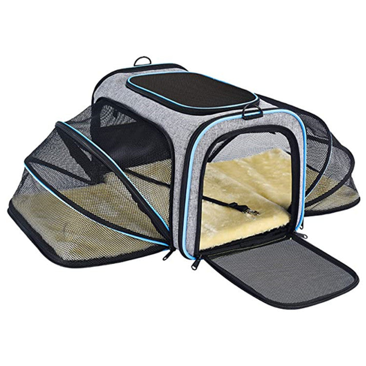 Expandable Soft Pet Carrier – Airline-Approved Cat & Dog Travel Bag with Reflective Tapes and Openable Doors