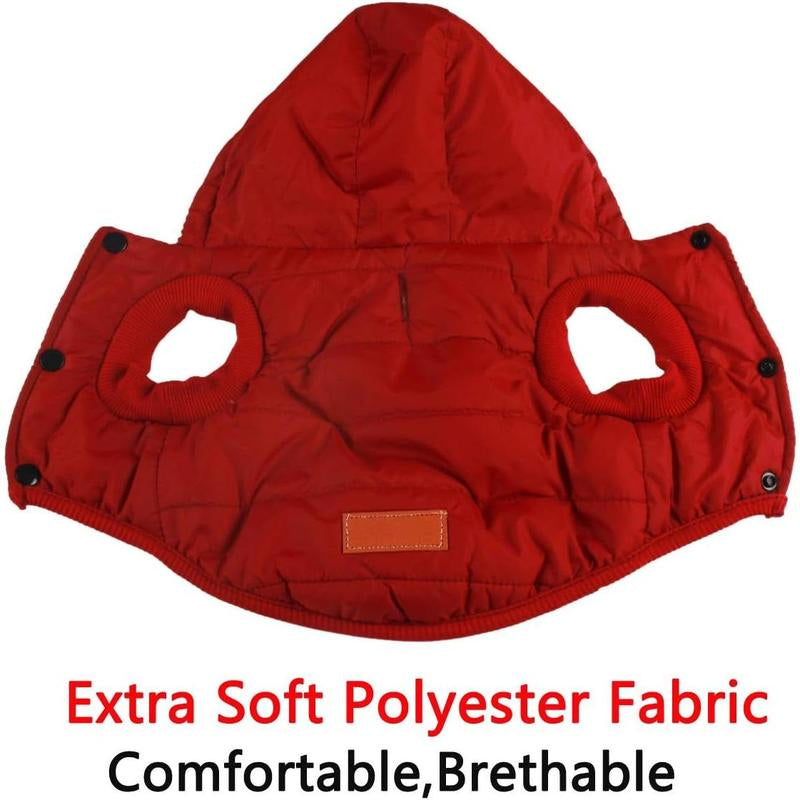 Winter-Ready Fleece-Lined Dog Jacket for Puppies – Red with Hood