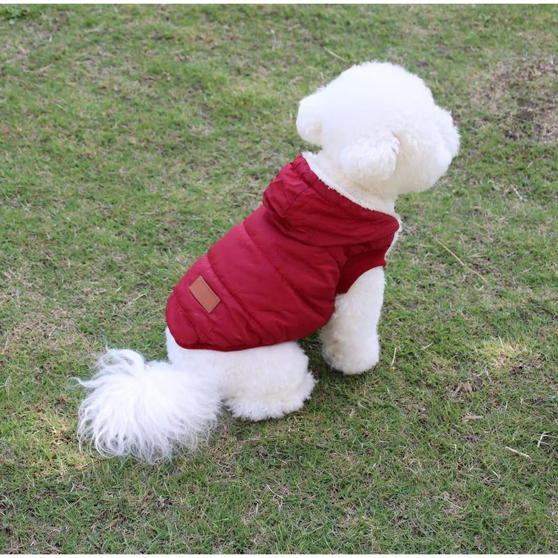 Winter-Ready Fleece-Lined Dog Jacket for Puppies – Red with Hood