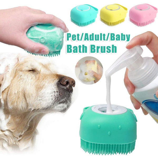Dog and Cat Grooming Silicone Bath Brush - Gentle Massage Brush for Cleaning and Shampooing