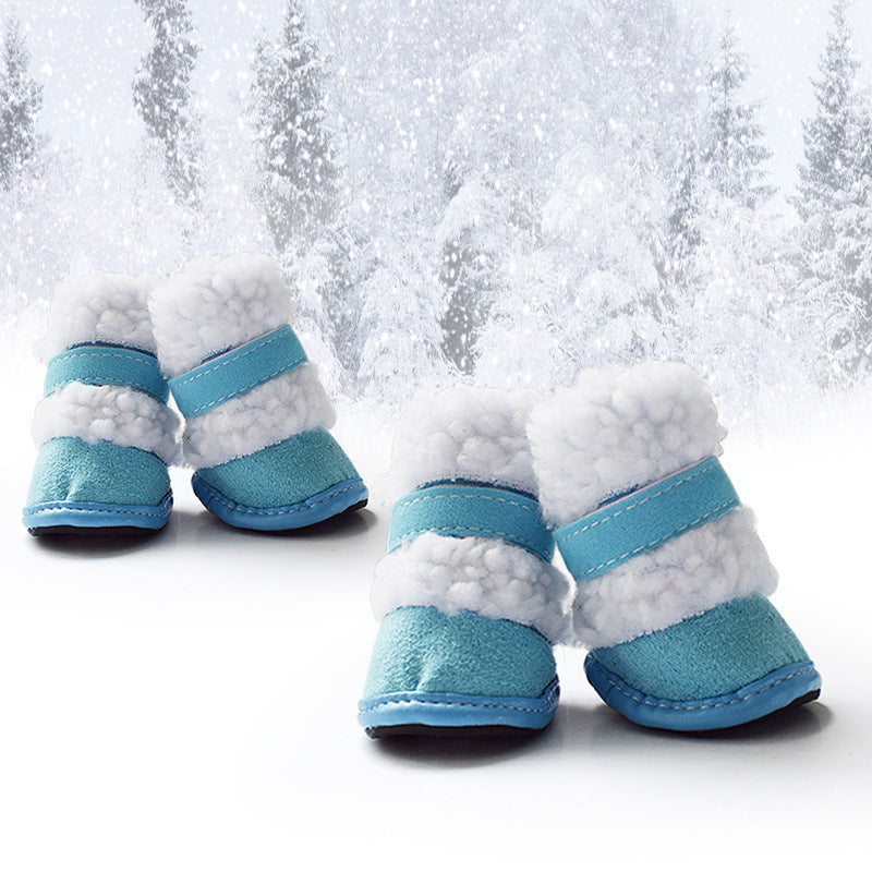 Warm Lamb Wool Pet Shoes for Small Dogs - Thick Cotton Lining, Non-Slip Winter Boots for Cold Weather Protection