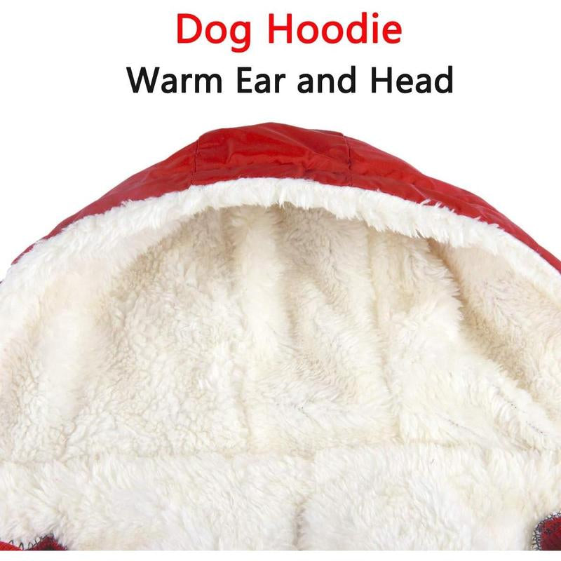 Winter-Ready Fleece-Lined Dog Jacket for Puppies – Red with Hood
