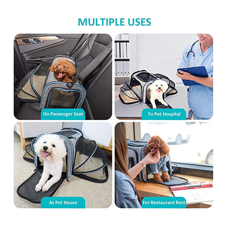 Expandable Soft Pet Carrier – Airline-Approved Cat & Dog Travel Bag with Reflective Tapes and Openable Doors