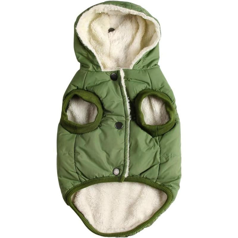 Winter-Ready Fleece-Lined Dog Jacket for Puppies – Red with Hood