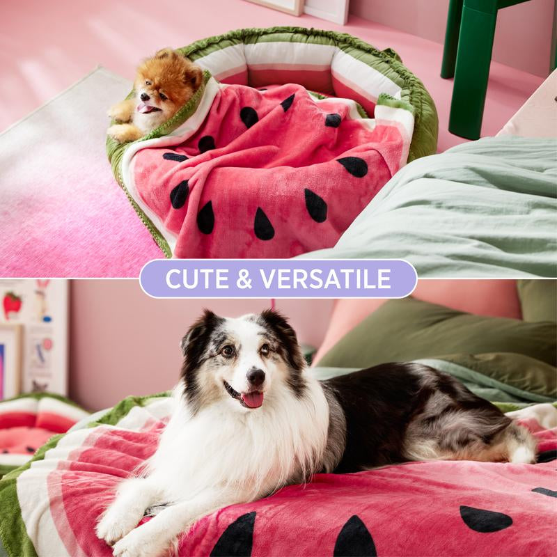 esure Calming Fruit Pattern Puppy Blanket – Soft & Cozy 350GSM Flannel Pet Throw for Small Dogs, Cute Round Blanket Gift for Puppies