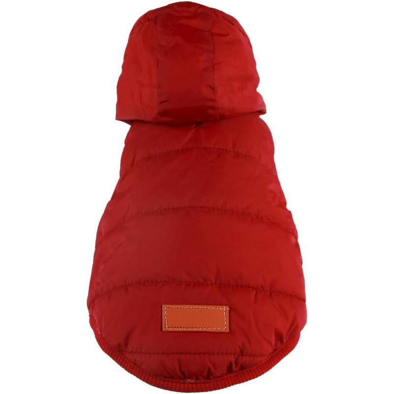 Winter-Ready Fleece-Lined Dog Jacket for Puppies – Red with Hood
