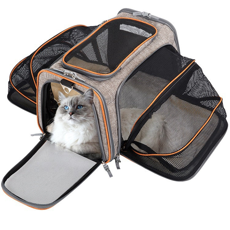 Expandable Soft Pet Carrier – Airline-Approved Cat & Dog Travel Bag with Reflective Tapes and Openable Doors