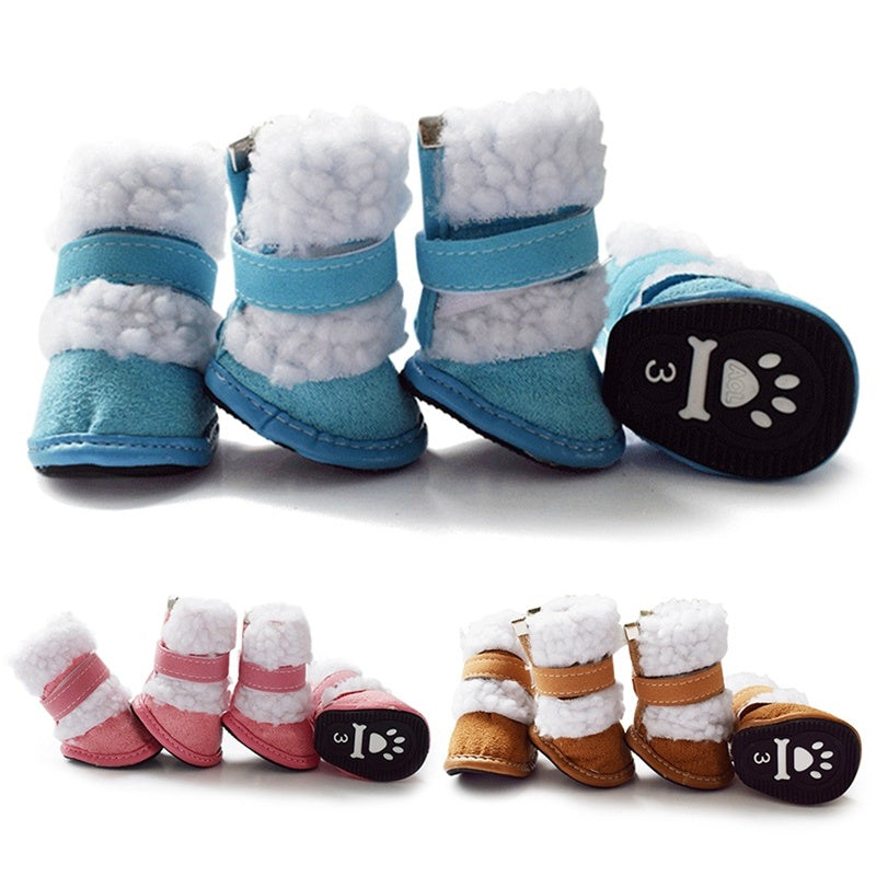 Warm Lamb Wool Pet Shoes for Small Dogs - Thick Cotton Lining, Non-Slip Winter Boots for Cold Weather Protection