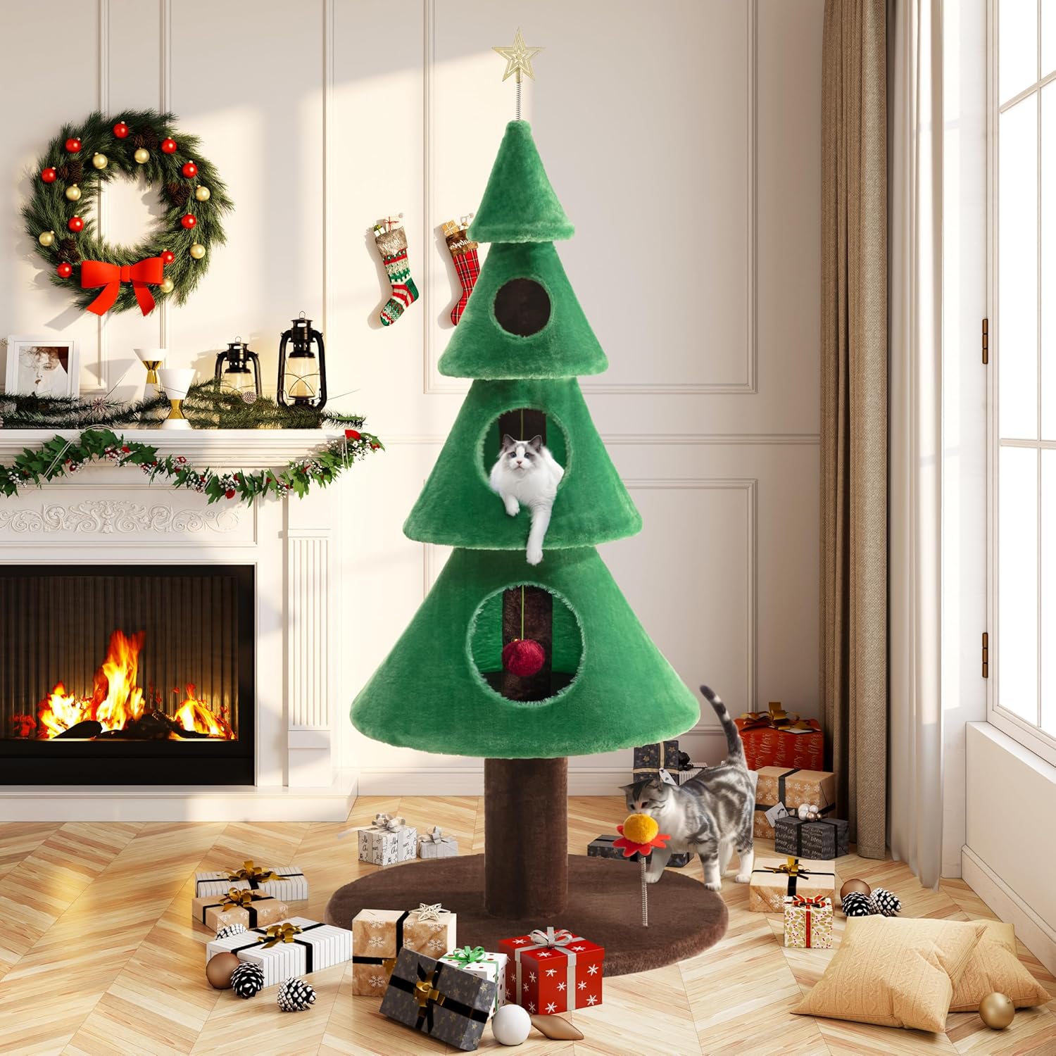 Pet Toyery Cat Christmas Tree with Condos Beds Climbing Tower