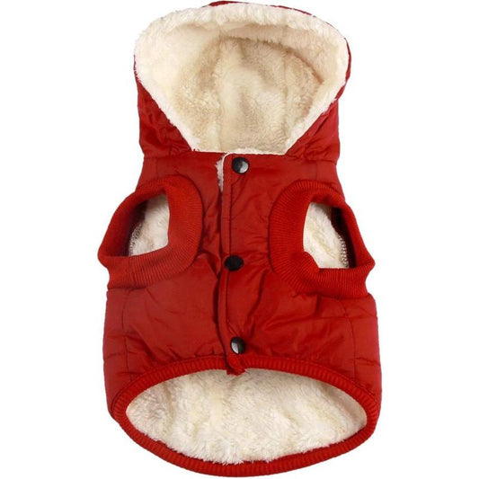 Winter-Ready Fleece-Lined Dog Jacket for Puppies – Red with Hood