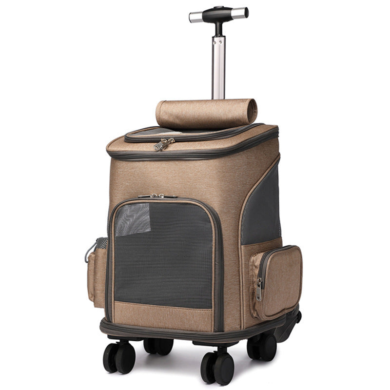 Foldable Trolley Pet Backpack with Universal Wheels, Travel Carrier for Cats and Dogs