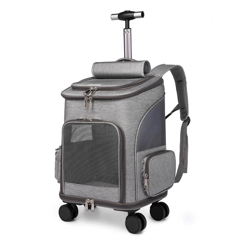 Foldable Trolley Pet Backpack with Universal Wheels, Travel Carrier for Cats and Dogs