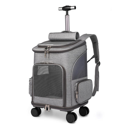 Foldable Trolley Pet Backpack with Universal Wheels, Travel Carrier for Cats and Dogs