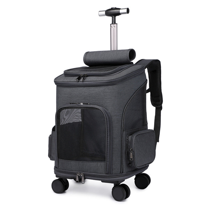 Foldable Trolley Pet Backpack with Universal Wheels, Travel Carrier for Cats and Dogs