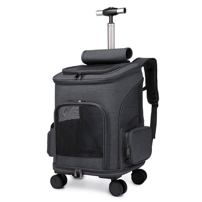 Foldable Trolley Pet Backpack with Universal Wheels, Travel Carrier for Cats and Dogs
