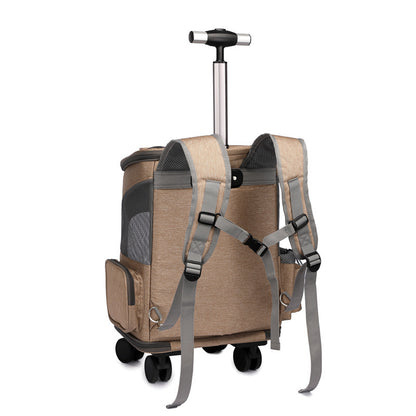 Foldable Trolley Pet Backpack with Universal Wheels, Travel Carrier for Cats and Dogs