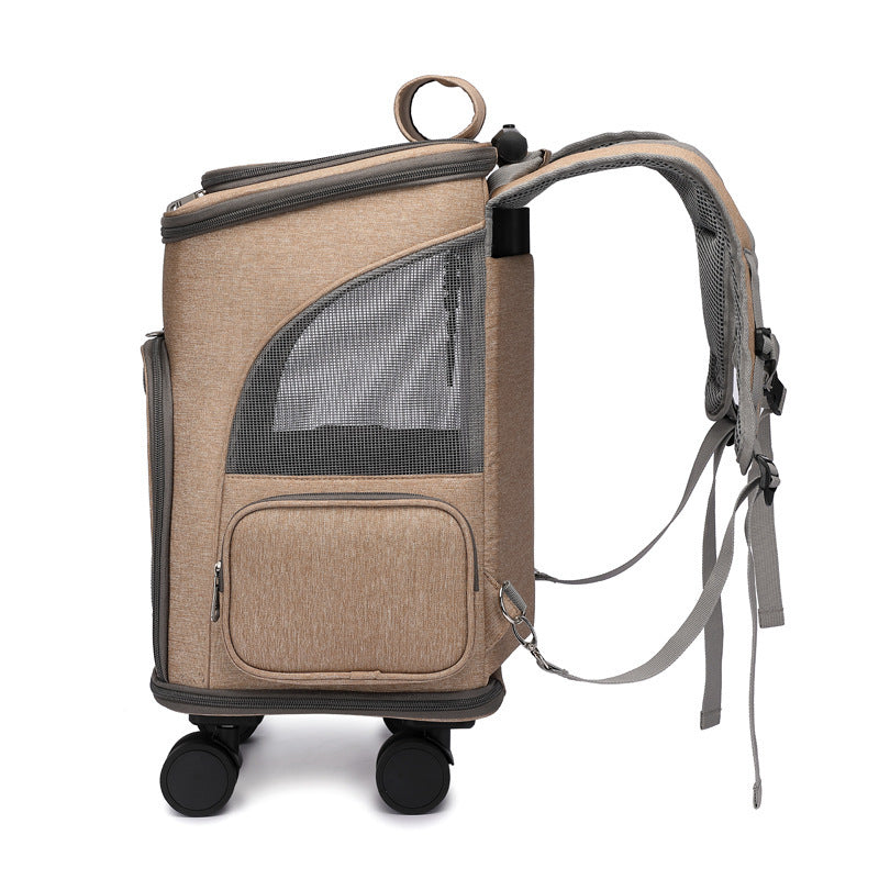 Foldable Trolley Pet Backpack with Universal Wheels, Travel Carrier for Cats and Dogs