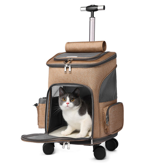 Foldable Trolley Pet Backpack with Universal Wheels, Travel Carrier for Cats and Dogs