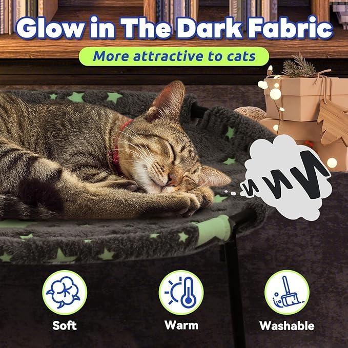 Pomesea Large Pet Hammock Bed - Soft Elevated Glow-in-the-Dark Bed for Dogs & Cats, Perfect Indoor Comfort