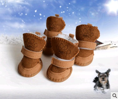 Lambskin Snow Shoes for Dogs - Soft Cotton-Lined Pet Shoes, Khaki, Perfect for Winter Protection