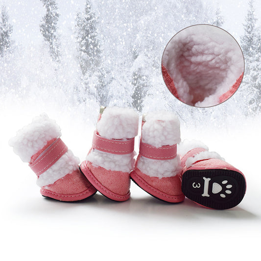 Warm Lamb Wool Pet Shoes for Small Dogs - Thick Cotton Lining, Non-Slip Winter Boots for Cold Weather Protection