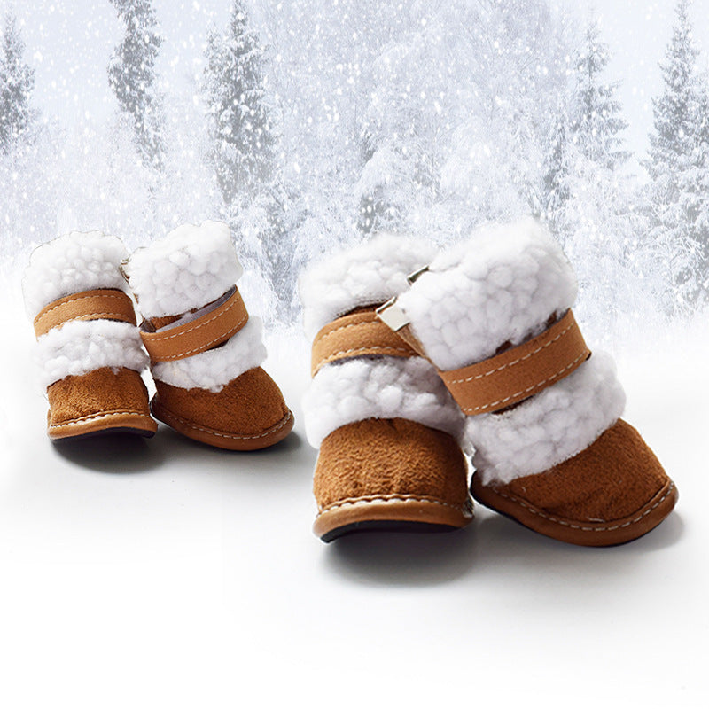Warm Lamb Wool Pet Shoes for Small Dogs - Thick Cotton Lining, Non-Slip Winter Boots for Cold Weather Protection