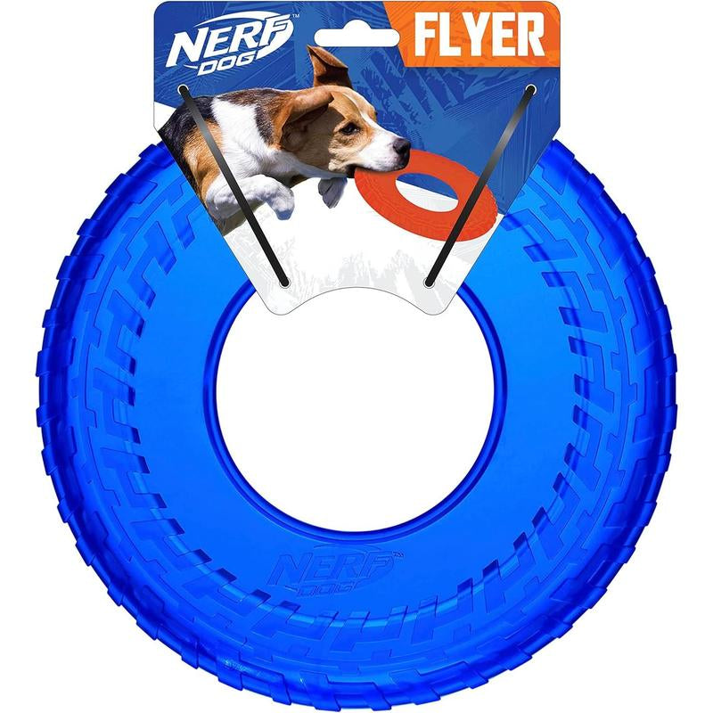 Durable 10-Inch Rubber Tire Flyer Dog Toy - Flying Disc for Medium/Large Breeds, Floats in Water, Ideal for Beach & Pool Play, Blue