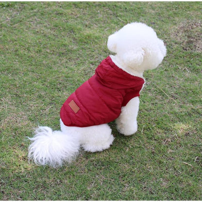 Winter-Ready Fleece-Lined Dog Jacket for Puppies – Red with Hood