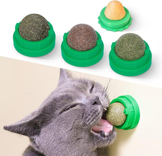 4-Pack Catnip & Silvervine Energy Balls – Edible Dental Chew Toys for Kittens, Teeth Cleaning & Healthy Play
