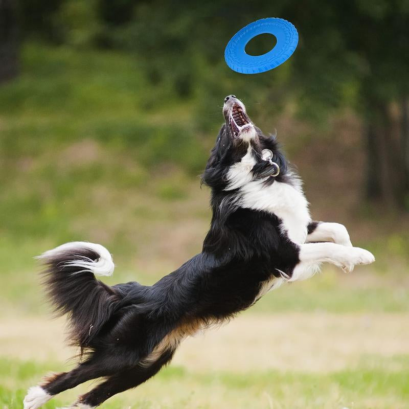 Durable 10-Inch Rubber Tire Flyer Dog Toy - Flying Disc for Medium/Large Breeds, Floats in Water, Ideal for Beach & Pool Play, Blue