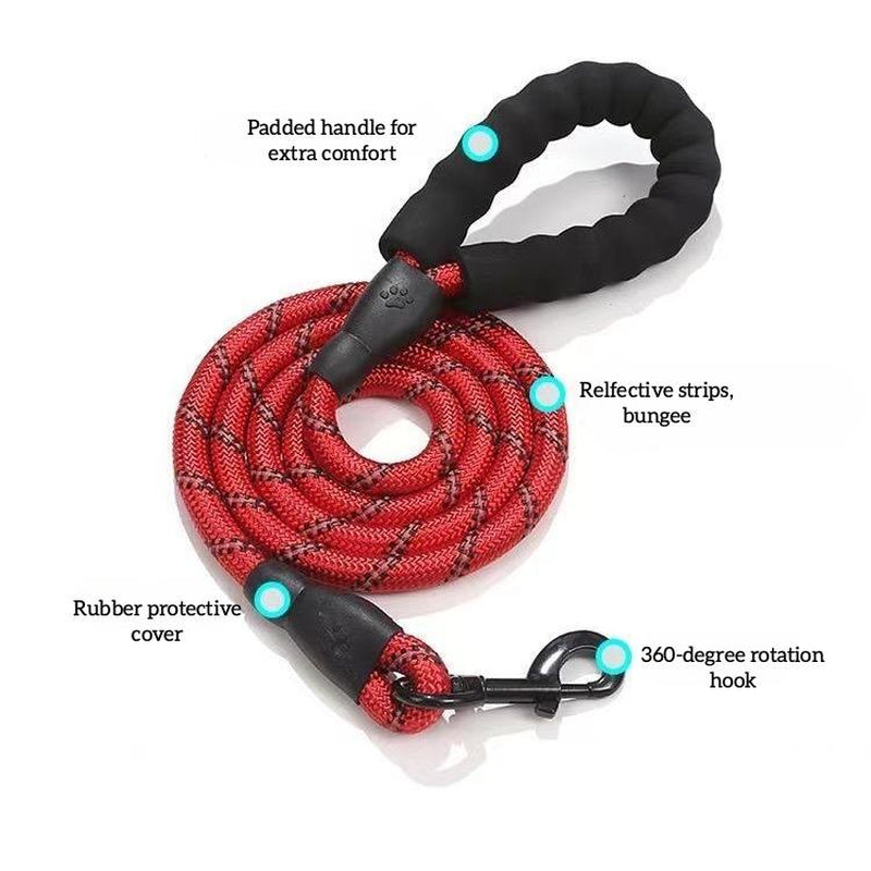 Washable 4ft Nylon Rope Leash for Large Dogs – Padded Handle, Reflective Threads, Tear-Resistant & Non-Slip Design