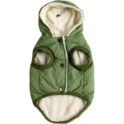 Winter-Ready Fleece-Lined Dog Jacket for Puppies – Red with Hood