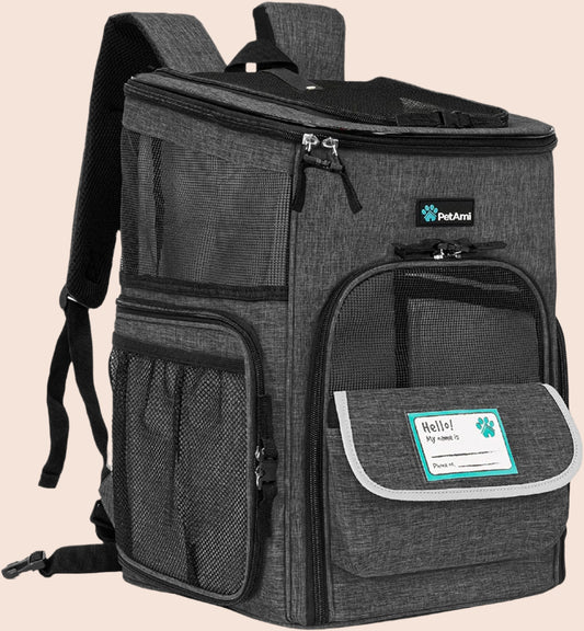 Dog Backpack Carrier, Airline Approved Cat Backpacks for Carrying Small Large Cats, Pet Carrier Back Pack, Ventilated Soft Sided for Travel, Hiking, Camping, Max 18 Lbs, Charcoal