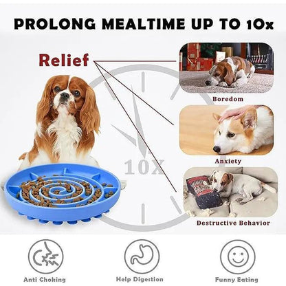 Dog Puzzle Bowl - Silicone Slow Feeder Dog Bowls for Healthy Eating - Puppy Slow Feeder Non-Slip Design Dishwasher Microwave Safe