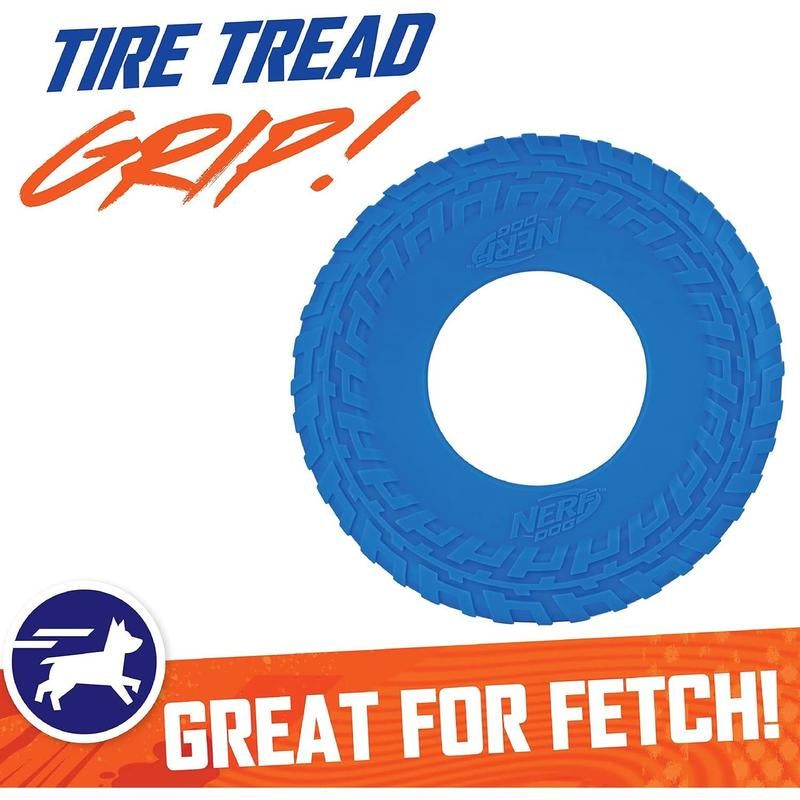 Durable 10-Inch Rubber Tire Flyer Dog Toy - Flying Disc for Medium/Large Breeds, Floats in Water, Ideal for Beach & Pool Play, Blue