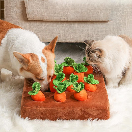 "Interactive Carrot-Shaped Plush Radish Pulling Toy for Pets – Slow Feeder & Chew Toy for Dogs & Cats, Hidden Food Puzzle Accessory