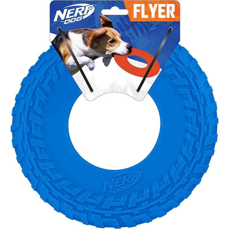 Durable 10-Inch Rubber Tire Flyer Dog Toy - Flying Disc for Medium/Large Breeds, Floats in Water, Ideal for Beach & Pool Play, Blue