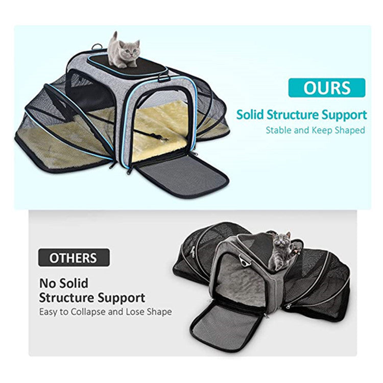 Expandable Soft Pet Carrier – Airline-Approved Cat & Dog Travel Bag with Reflective Tapes and Openable Doors