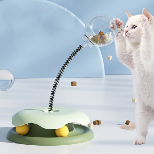 Interactive Cat Toy Feeder Set: 2-in-1 Turntable Ball & Spring Training Toy