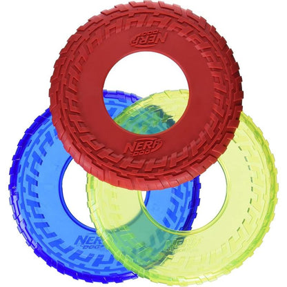 Durable 10-Inch Rubber Tire Flyer Dog Toy - Flying Disc for Medium/Large Breeds, Floats in Water, Ideal for Beach & Pool Play, Blue